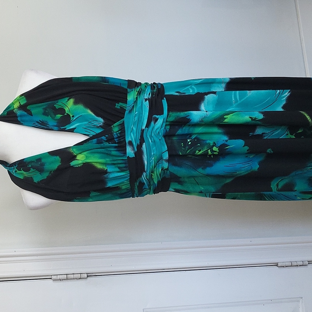 Black dress with green print